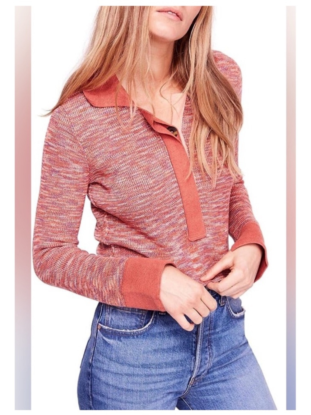 Free People Making Memories Collared Sweater L Orange